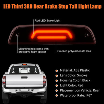 LED Third 3rd Rear Brake Light - Center High Mount Stop Lamp Replacement For Toyota Tacoma 1995-2017