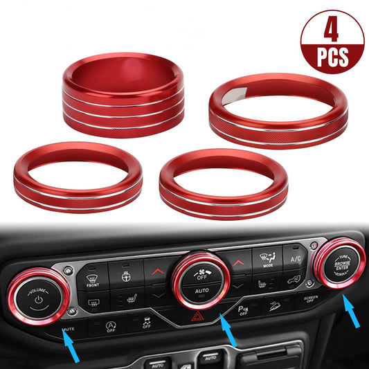 4 Pcs Air Conditioner Headlight Switch Knob Trim - Made of aluminum alloy,for 2018-2022 Jeep Wrangler JL JLU Gladiator JT(Red)