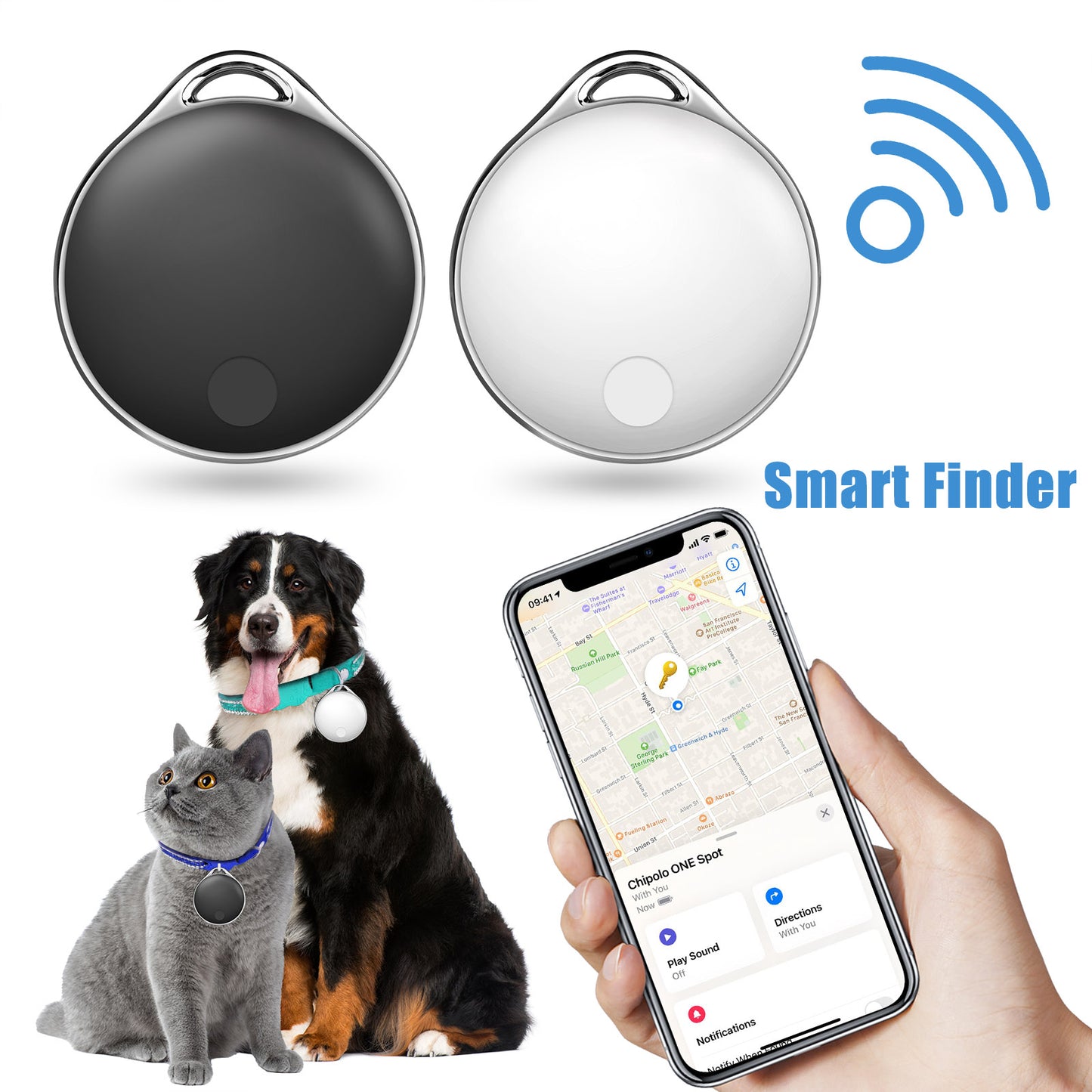 NIJITAG Smart Anti Loss Tracking  - Item Finders Key Finder Locator Tracker Device for Wallet, Keychain, Luggage, backpack, Cat, Dog, Pet etc. Privacy Protection, Lost Mode, Alarm Reminder, Works with Apple Find My app (iOS only) , White