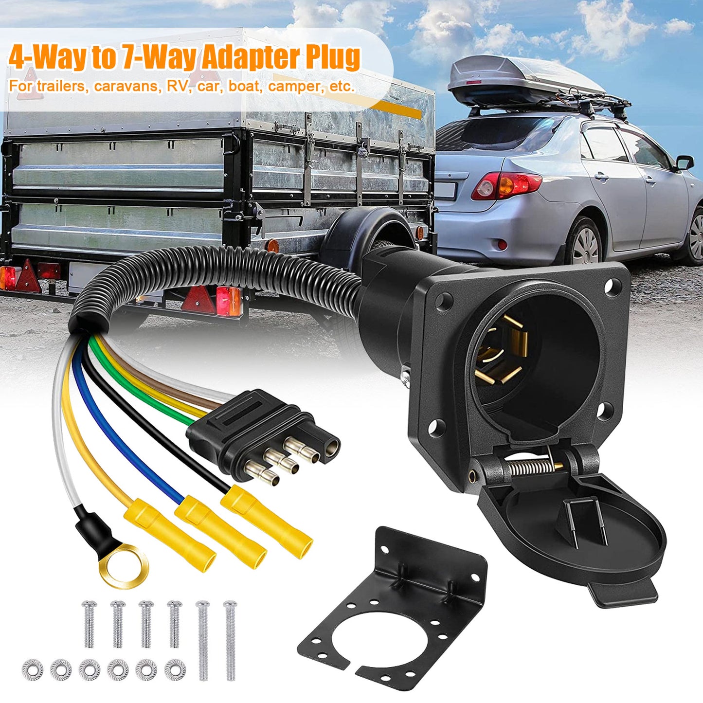 7-Way RV-Style Trailer Plug AdapterConnector