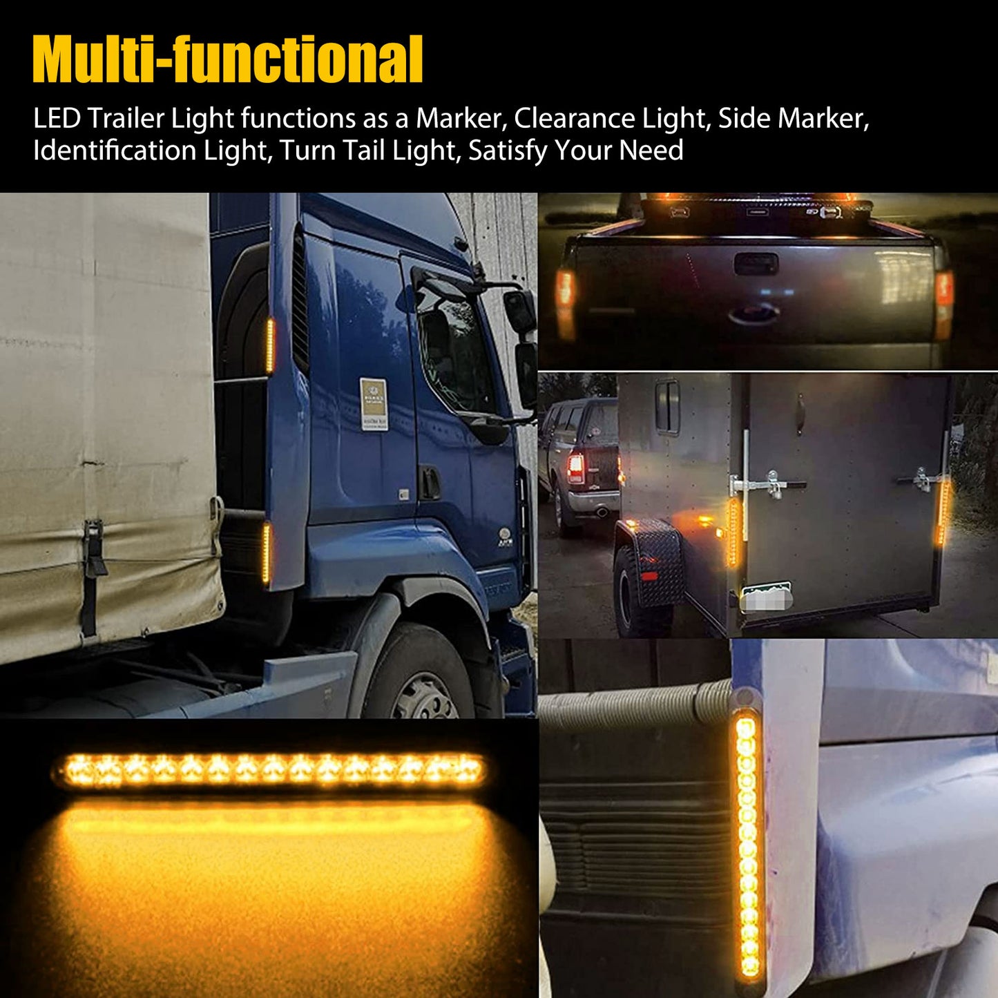 2PCS Amber 15 LED Truck DRL Light Bars