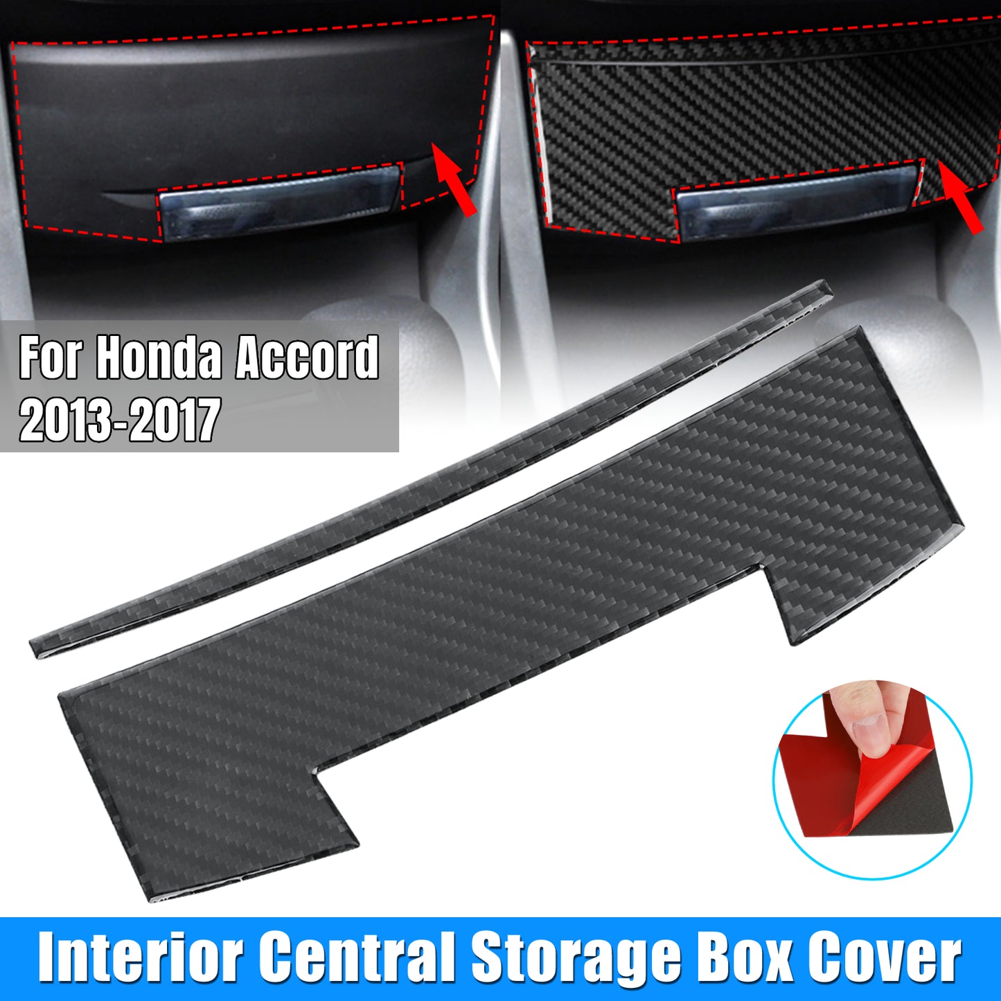 2Pcs Interior Central Storage Box Cover Trim For Honda Accord 2013-2017