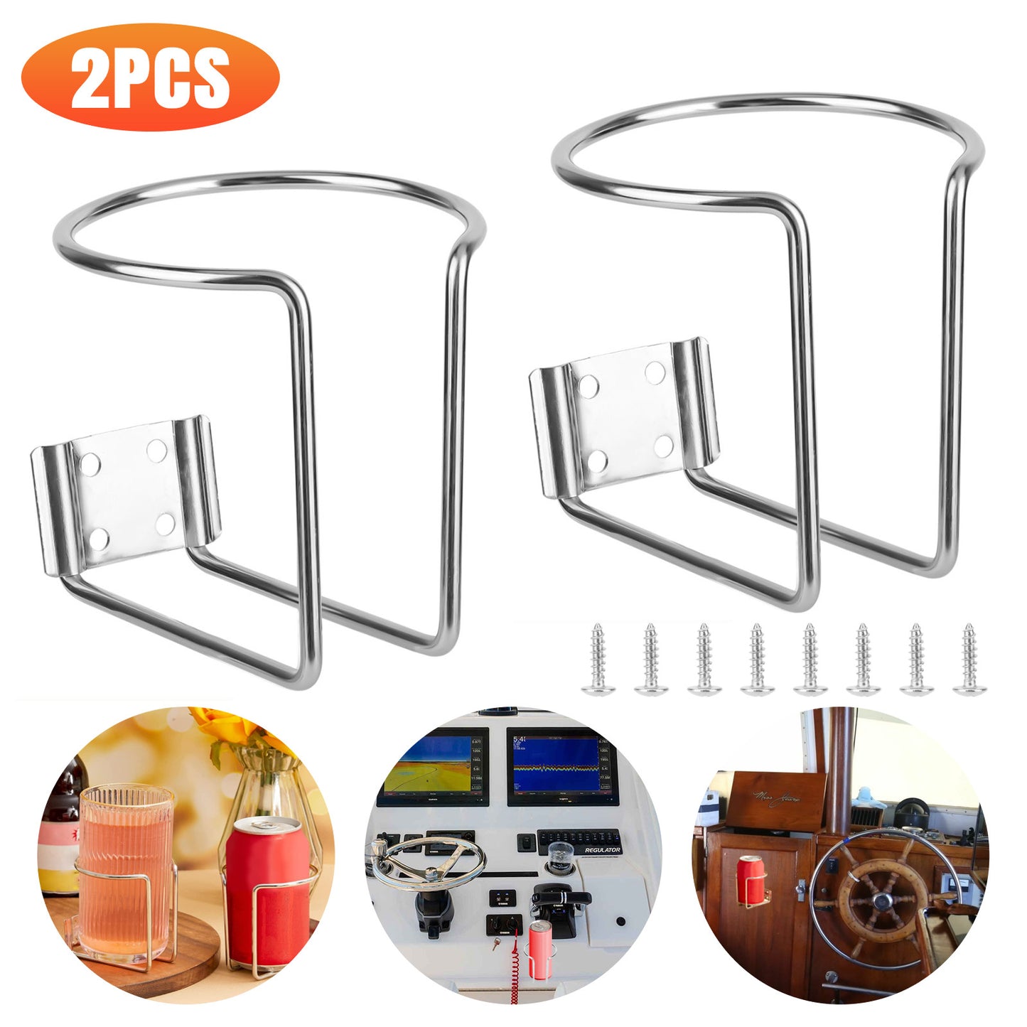2 Pcs Stainless Steel Cup Holder Adjustable for Boat Truck RV
