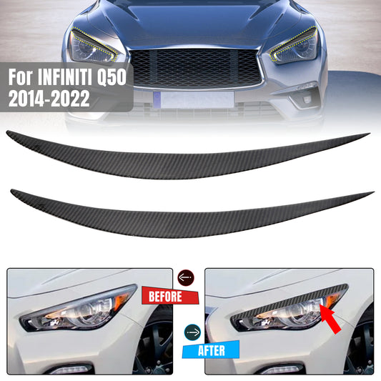 2pcs Headlight Eyelid Trim Cover Eyebrows For 2014-2020 INFINITI Q50