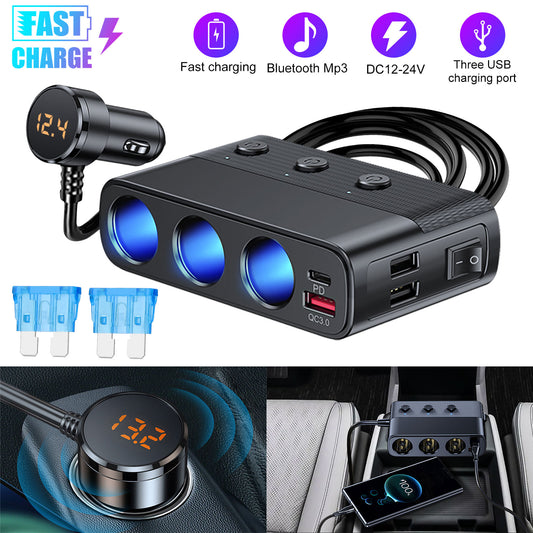 3 Way Car Cigarette Lighter Socket Splitter USB Fast Charger Adapter 12V - Expandable Power Hub