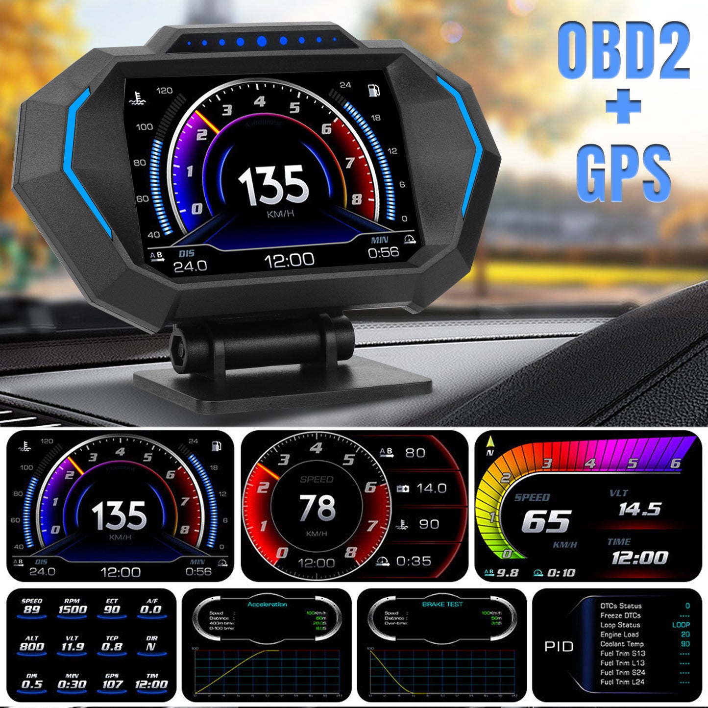 OBD+GPS HUD P24 Car Head Up Display Speedometer