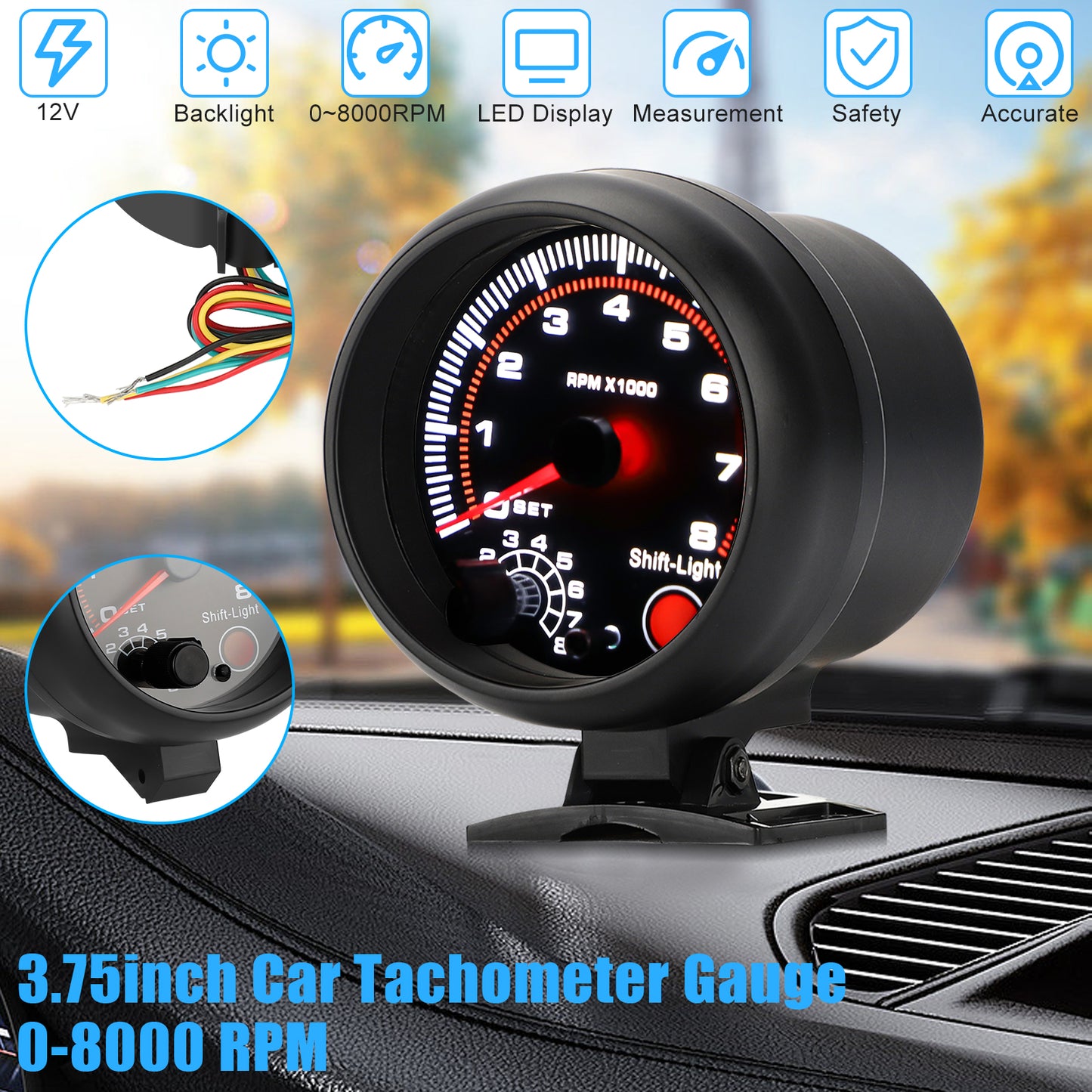 Versatile Car Tachometer Gauge - Accurate RPM Measurement with Backlight and Shift Light
