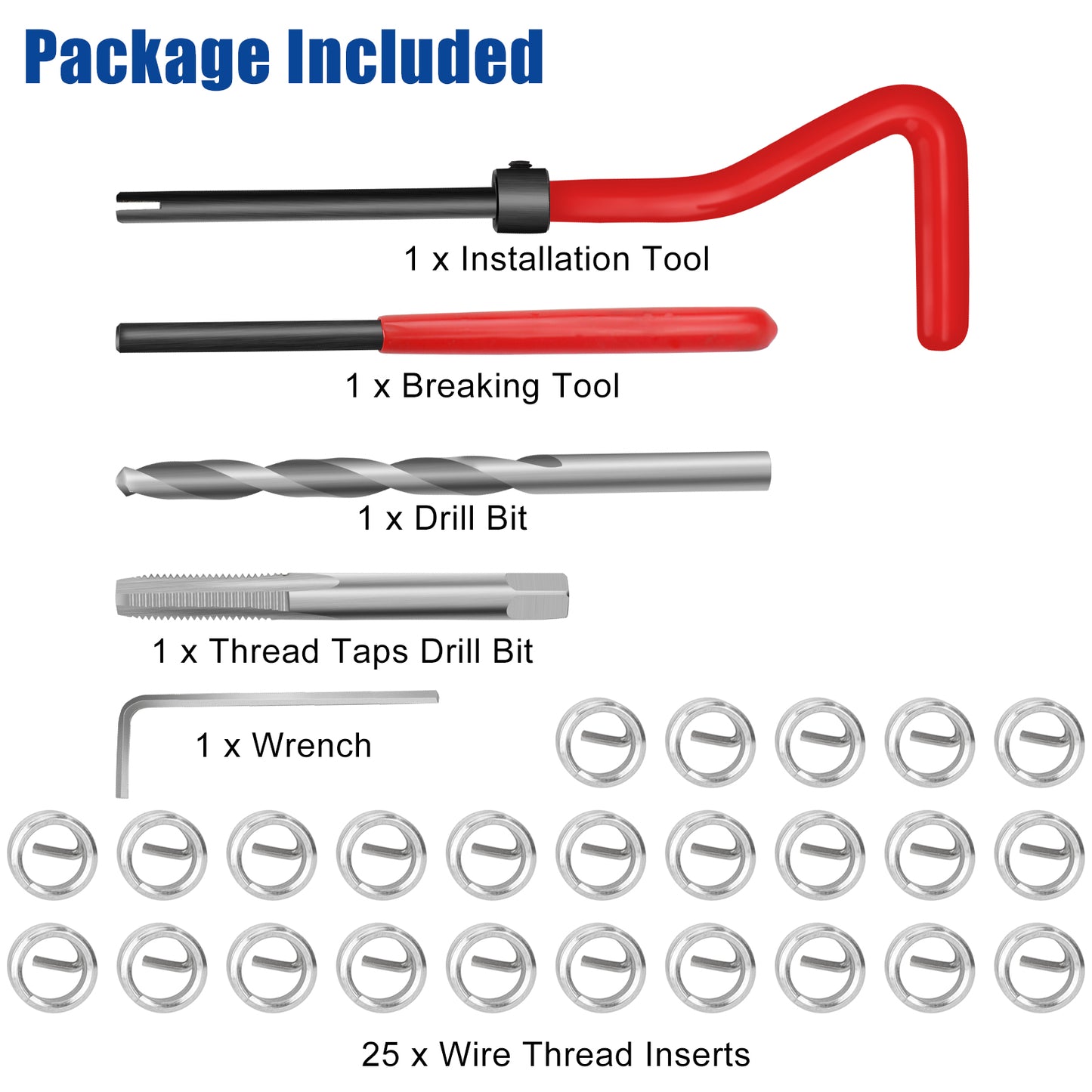 Automotive Thread Repair Kit - All-in-One M6 x 1mm Thread Inserts, Tap, Drill Bit, Installation Tool, and More