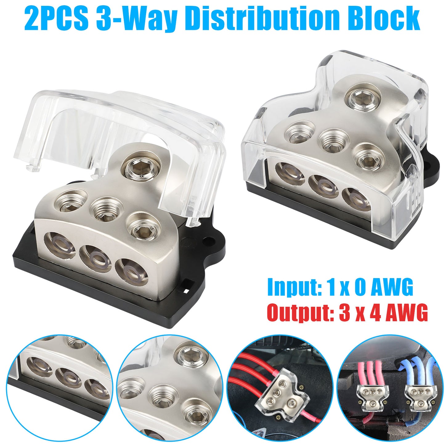 2pcs 3 Way Distribution Block Car Audio Power Wire Splitter
