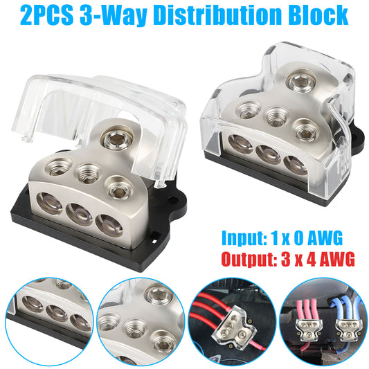 2pcs 3 Way Distribution Block Car Audio Power Wire Splitter