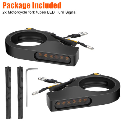 2X Motorcycle LED Turn Signal Lights - Sequential Amber & White Signals, Easy Install, 39mm-41mm Fork Tubes