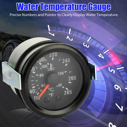 2'' 52mm Pointer Water Temp Temperature Gauge 1/2''NPT Sensor 40-130℃ & 110-265℉