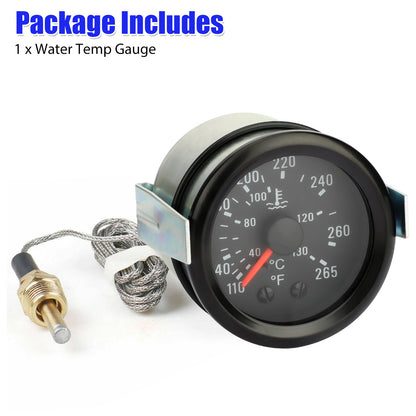 2'' 52mm Pointer Water Temp Temperature Gauge 1/2''NPT Sensor 40-130℃ & 110-265℉