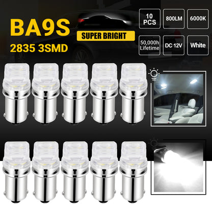 10pcs BA9S LED Car Instrument Panel Interior Light Bulbs - Bright White, Long Lifetime,features 3 high-power 2835 chips