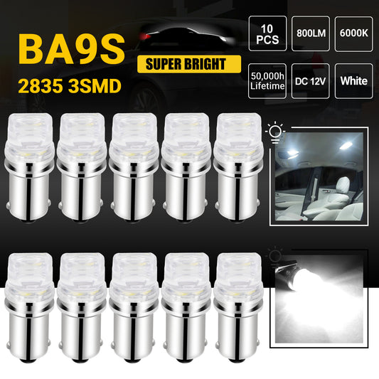 10pcs BA9S LED Car Instrument Panel Interior Light Bulbs - Bright White, Long Lifetime,features 3 high-power 2835 chips