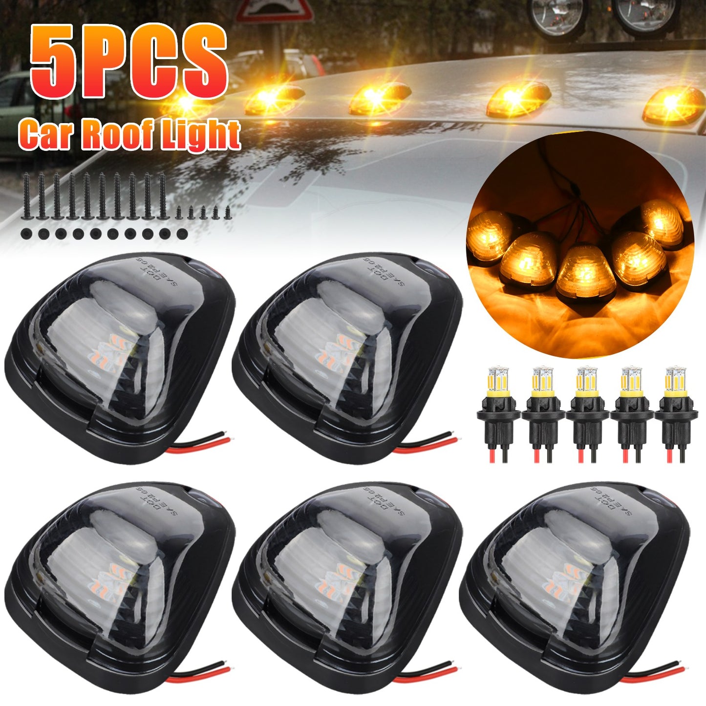 5PCS LED Cab Roof Marker Lights - T10 LED Bulb,Smoked LED Marker Lamps Kit Compatible with 1999-2016 Ford