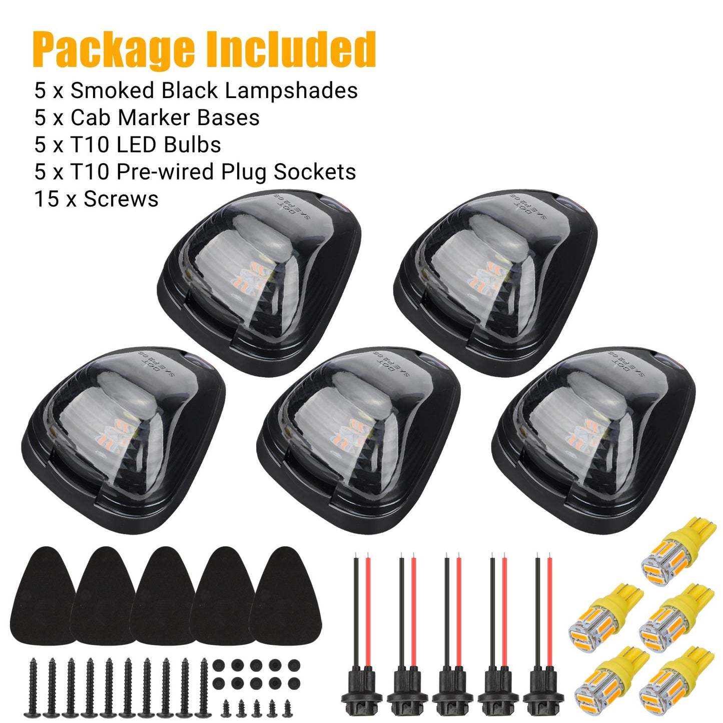 5PCS LED Cab Roof Marker Lights - T10 LED Bulb,Smoked LED Marker Lamps Kit Compatible with 1999-2016 Ford