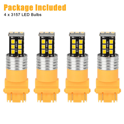 4x 3157 LED Turn Signal Parking DRL Light Bulbs, Amber Yellow, 800LM, 12V, 3000K