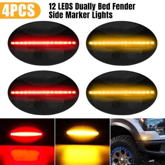 4X Smoked Red/Amber LED Dually Bed Fender Marker Lights for 99-10 Ford F350 F450