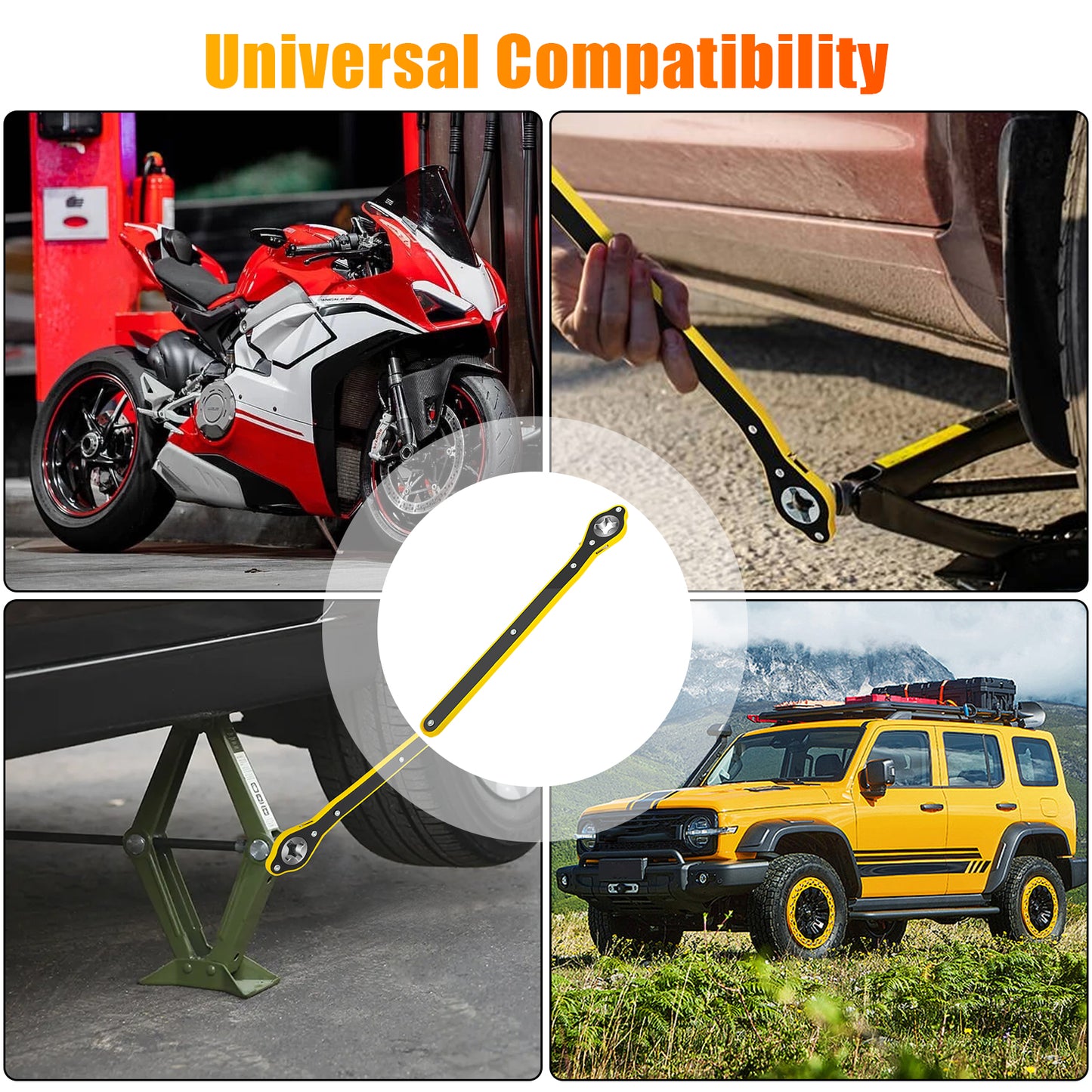 Auto Jack Ratchet Wrench with 360° Swivel Head - Ergonomic Grip, Easy Operation, Suitable for motorcycles, family cars, and SUV