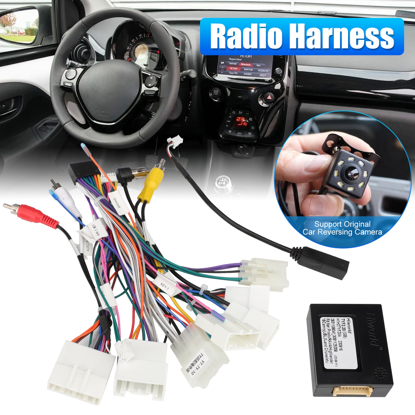 Car Stereo Wiring Harness for Toyota - JBL Support, OEM Camera Compatibility, Compatible with various Toyota models