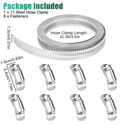 11.5ft DIY Hose Clamp Kit - Premium 304 Stainless Steel, Adjustable Size, Versatile and Easy-to-Use，rust-resistant and waterproof