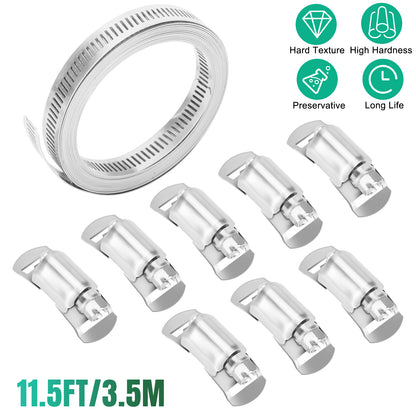 11.5ft DIY Hose Clamp Kit - Premium 304 Stainless Steel, Adjustable Size, Versatile and Easy-to-Use，rust-resistant and waterproof