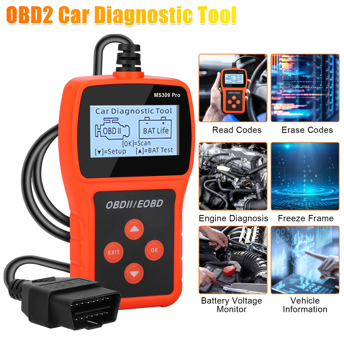 Car OBD2 Diagnostic Tool - Scanner Universal O-B-D-II Code Reader Car Automotive Check Engine Light Error Analyzer Auto CAN Vehicle Diagnostic Scan Tool