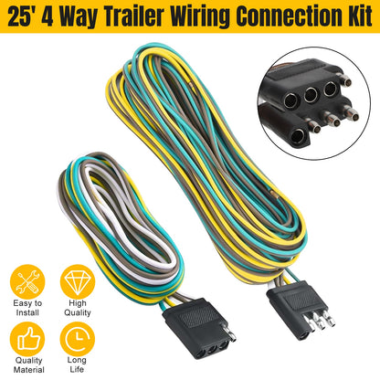 25FT 4 Way Trailer Wiring Connection Kit - 4FT Female Plug Wiring Harness,Wiring Extension Kit for truck Boat Car