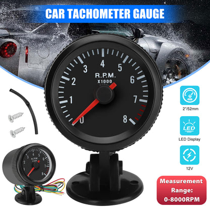 52mm 0~8000 RPM Car Tachometer Gauge - Effortless RPM Reading, High Sensitivity for Engine Monitoring, suitable for 1~8 cylinder gasoline cars