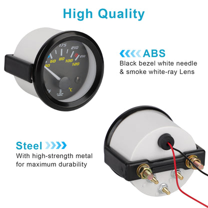 2" 52mm Automotive Water Temperature Gauge  40-120°C / 100-250°F Range,Clear Readings, High Sensitivity, Sensor Included