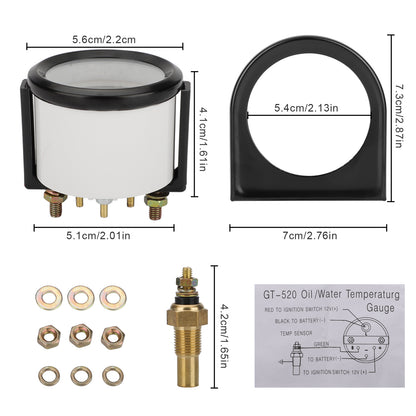 2" 52mm Automotive Water Temperature Gauge  40-120°C / 100-250°F Range,Clear Readings, High Sensitivity, Sensor Included