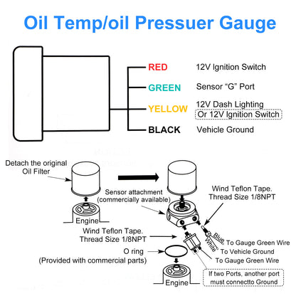 2'' Oil Pressure Gauge Kit with Sensor - 7 Color Digital LED Display 0-140 PSI for Car Truck