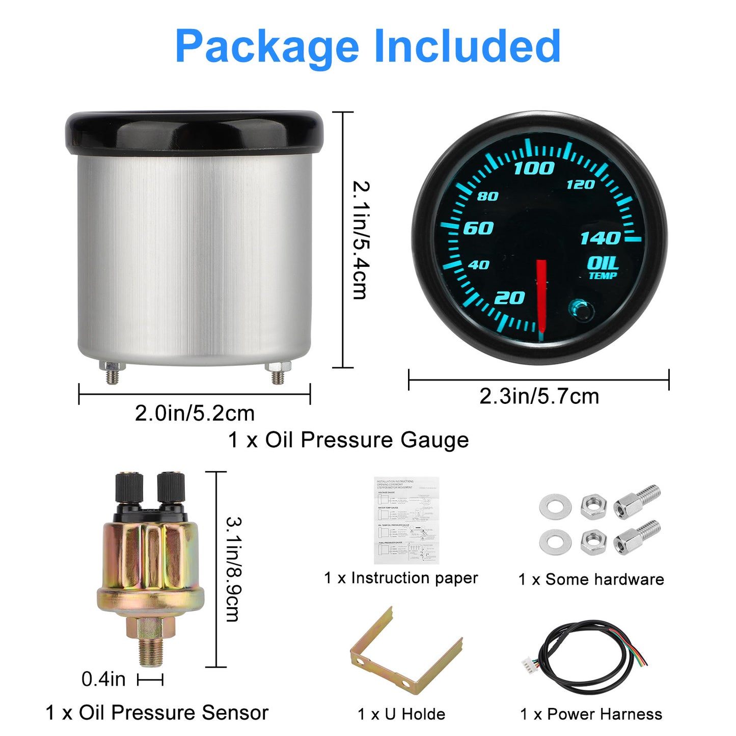 2'' Oil Pressure Gauge Kit with Sensor - 7 Color Digital LED Display 0-140 PSI for Car Truck
