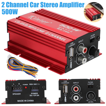 MA150 500W Compact 12V Car Mounted Power Amplifier - 2 Channels, Lightweight Aluminum Casing, Ideal for Car and Home Audio