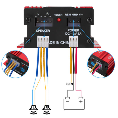 MA150 500W Compact 12V Car Mounted Power Amplifier - 2 Channels, Lightweight Aluminum Casing, Ideal for Car and Home Audio