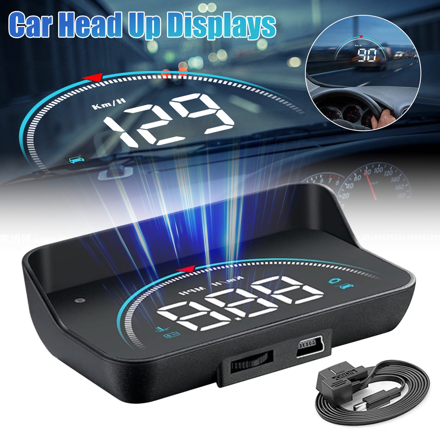 Car Head-Up Display Gauge - 3.5" LED Screen, OBD2 Powered, Multi-Function Monitoring,alerts for high speed, low voltage, or high water temperature