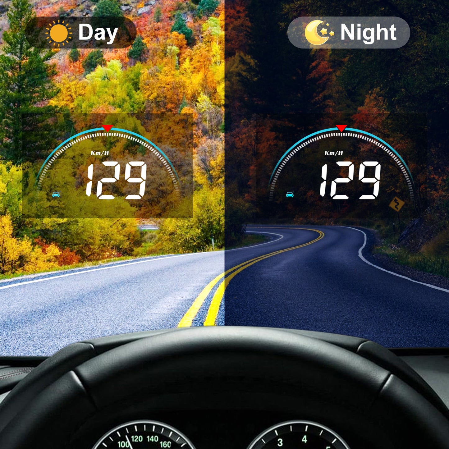 Car Head-Up Display Gauge - 3.5" LED Screen, OBD2 Powered, Multi-Function Monitoring,alerts for high speed, low voltage, or high water temperature