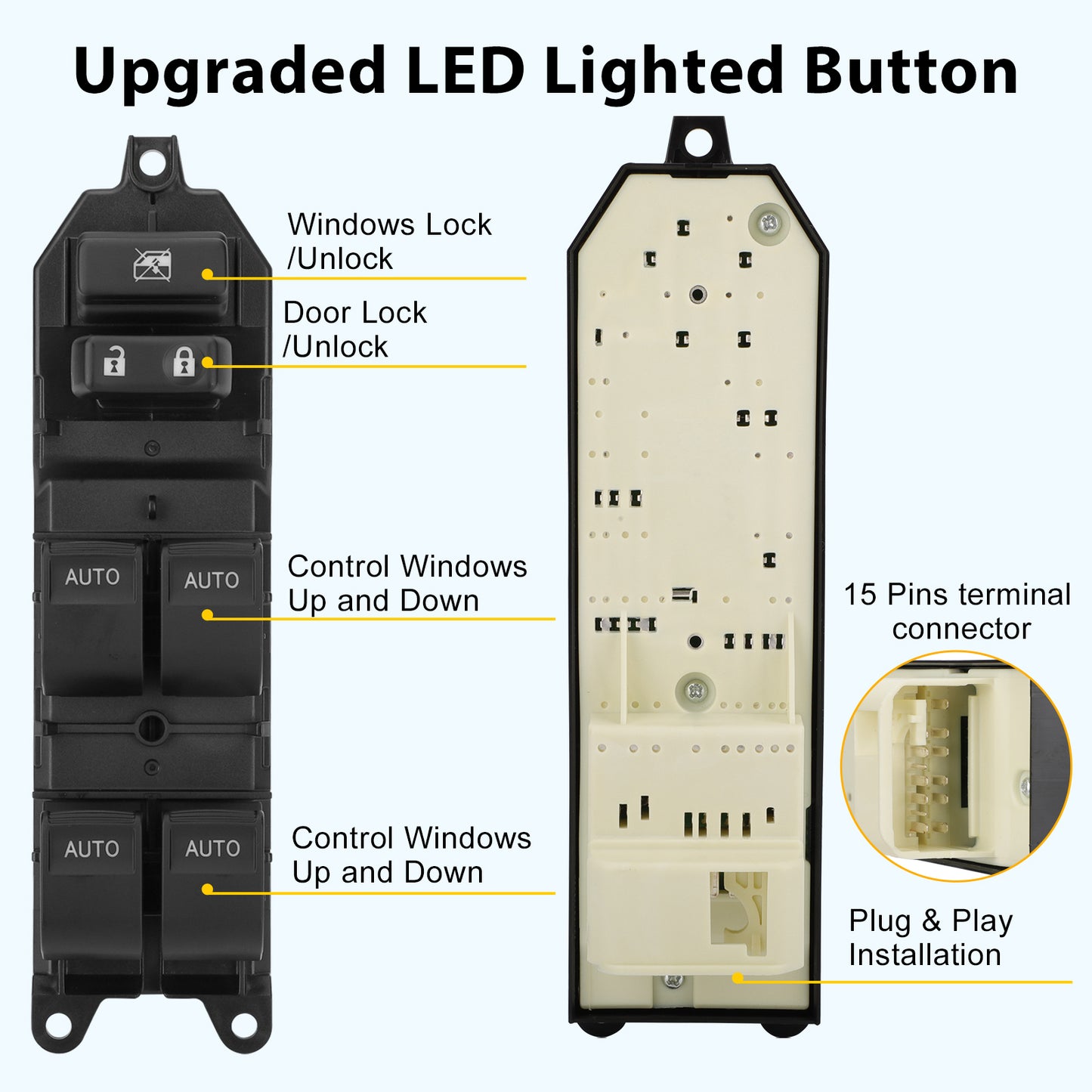 84820-0R040 Driver Side LED Power Window Switch for Toyota Tundra 2007-2021 - Front Left Auto Up/Down Control