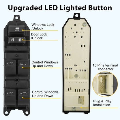 84820-0R040 Driver Side LED Power Window Switch for Toyota Tundra 2007-2021 - Front Left Auto Up/Down Control