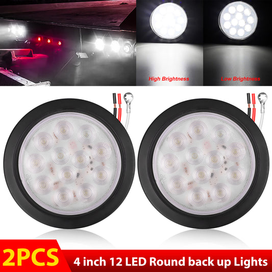 2pcs 4 Inch Round 24 LED Reverse Backup Tail Lights- Waterproof Seal, Easy Installation - Compatible with Trucks, Trailers, Heavy-Duty Vehicles like Peterbilt and Kenworth