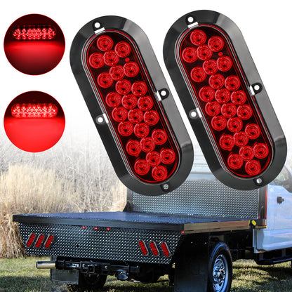 2pcs 6-Inch Red Oval Trailer Lights - 24 LED Stop Turn Tail Lights for for Trucks, trailers, tractors, horse trailers, travel trailers, dump Trucks, special vehicles, etc