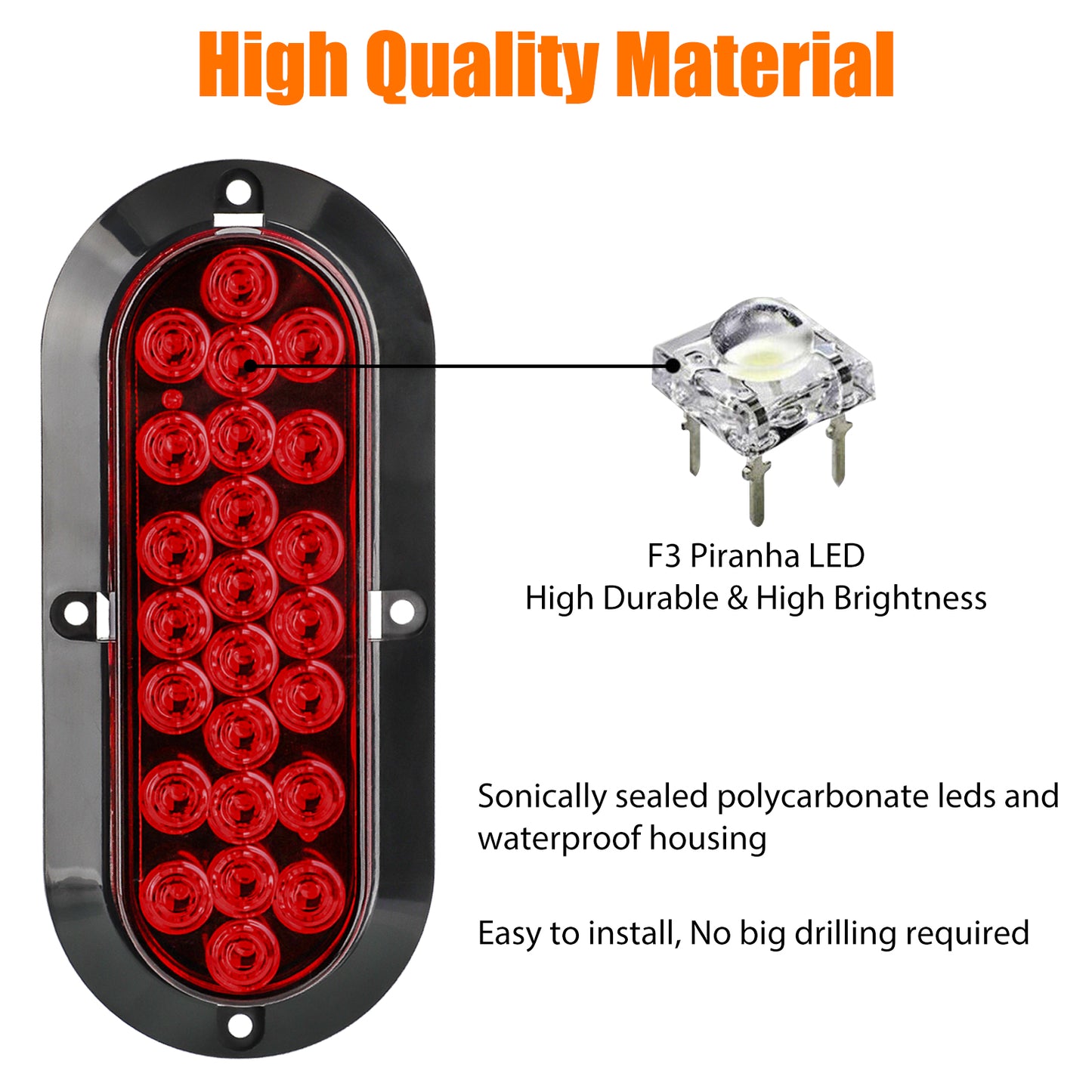 2pcs 6-Inch Red Oval Trailer Lights - 24 LED Stop Turn Tail Lights for for Trucks, trailers, tractors, horse trailers, travel trailers, dump Trucks, special vehicles, etc