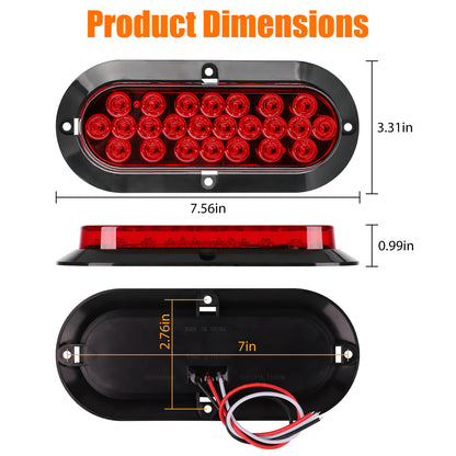 2pcs 6-Inch Red Oval Trailer Lights - 24 LED Stop Turn Tail Lights for for Trucks, trailers, tractors, horse trailers, travel trailers, dump Trucks, special vehicles, etc