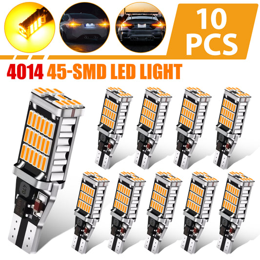 10pcs High-Brightness T15 Car Turn Signal Bulb - 4014 chips,45 SMD LED,1200 Lumens, Easy Plug-and-Play,Enhance Safety for Backup and Reversing Lights,Compatible with 912, 921, T15, W16W(Amber)