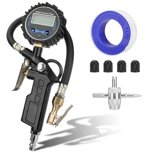 Digital Tire Inflator Pressure Gauge - 0-250 PSI Air Chuck & Compressor Accessories Heavy Duty with Quick Connect Coupler, for various vehicles—cars, trucks, motorcycles, SUVs, off-road vehicles, RVs, trailers, and more.