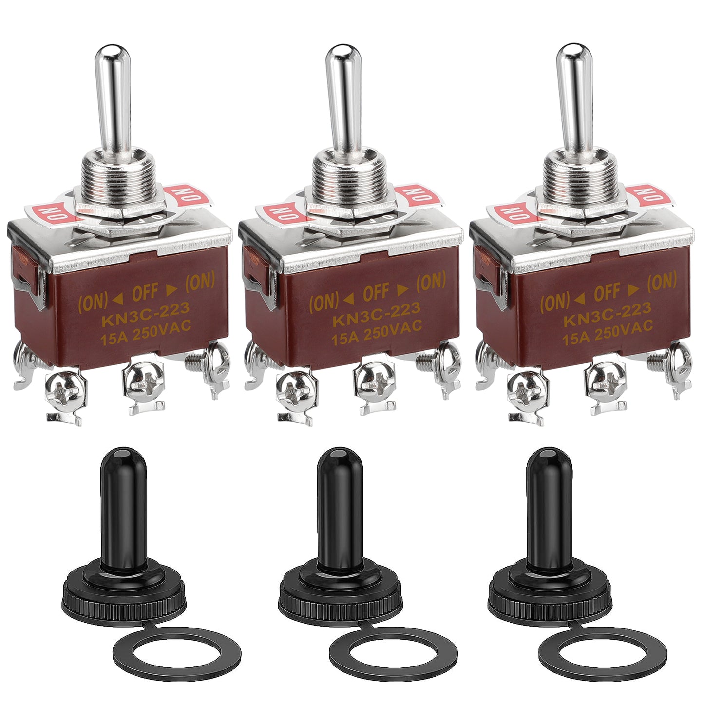 3 Pcs 12V 6 Pin 3 Position Heavy Duty Momentary Toggle Switches - IP65 Waterproof, Easy Installation, Ideal for Automotive, Boat, Yacht, and Household Appliances