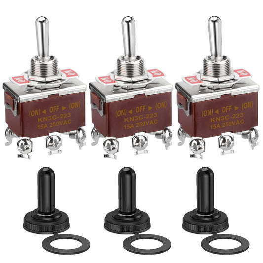 3 Pcs 12V 6 Pin 3 Position Heavy Duty Momentary Toggle Switches - IP65 Waterproof, Easy Installation, Ideal for Automotive, Boat, Yacht, and Household Appliances