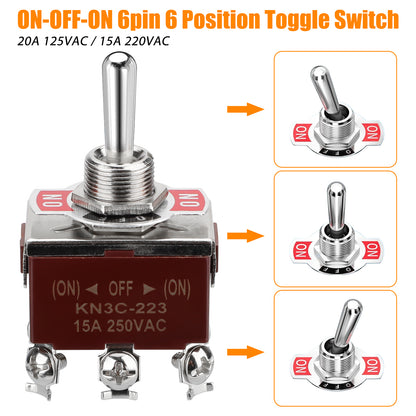 3 Pcs 12V 6 Pin 3 Position Heavy Duty Momentary Toggle Switches - IP65 Waterproof, Easy Installation, Ideal for Automotive, Boat, Yacht, and Household Appliances