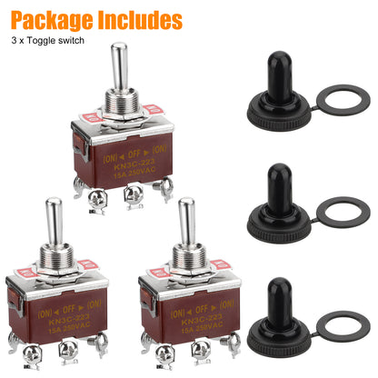 3 Pcs 12V 6 Pin 3 Position Heavy Duty Momentary Toggle Switches - IP65 Waterproof, Easy Installation, Ideal for Automotive, Boat, Yacht, and Household Appliances